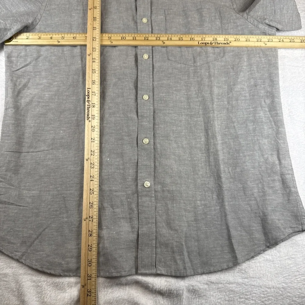 NWT! Banana Republic Shirt Mens XL Linen Slim Fit Gray Button Front Short Sleeve
